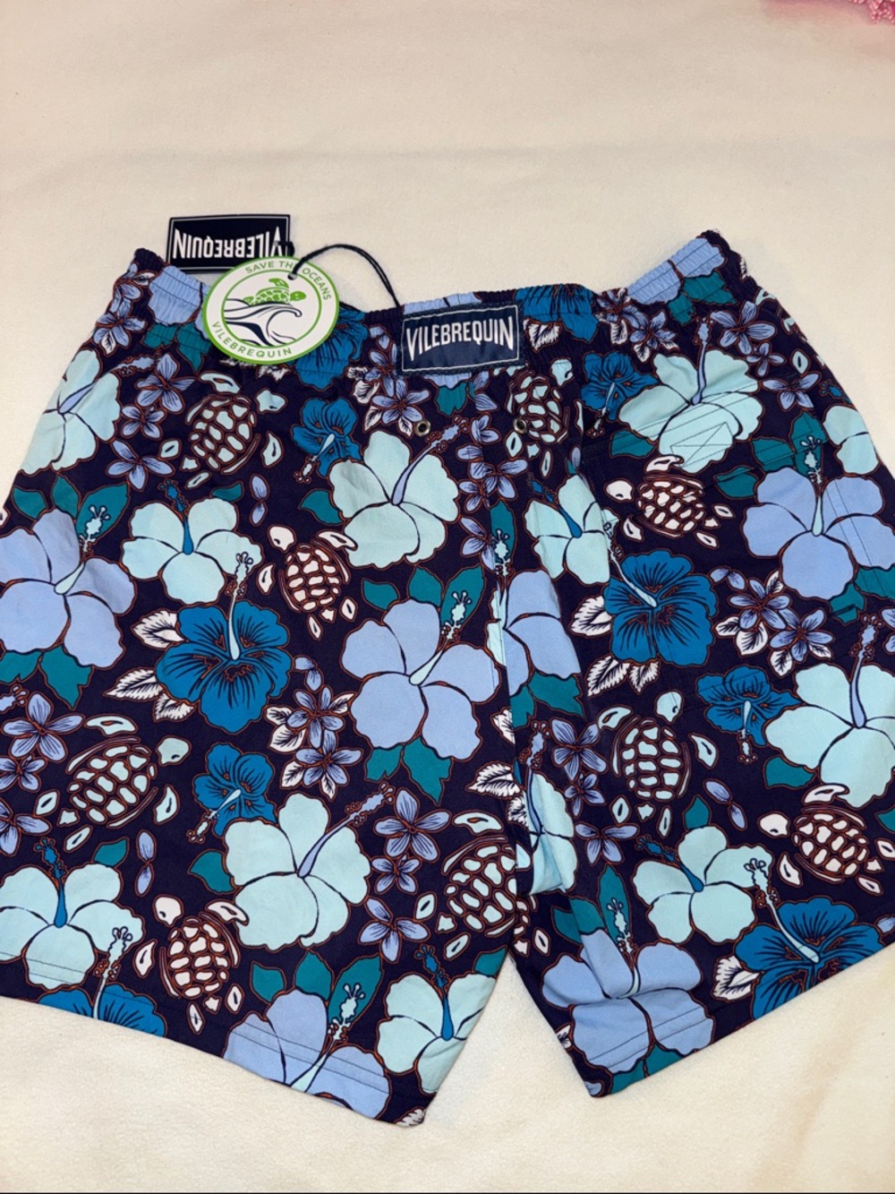 Vilebrequin Moorise Moorea Swim Trunks XL Blue Floral Turtle Print NWT - Picture 11 of 16